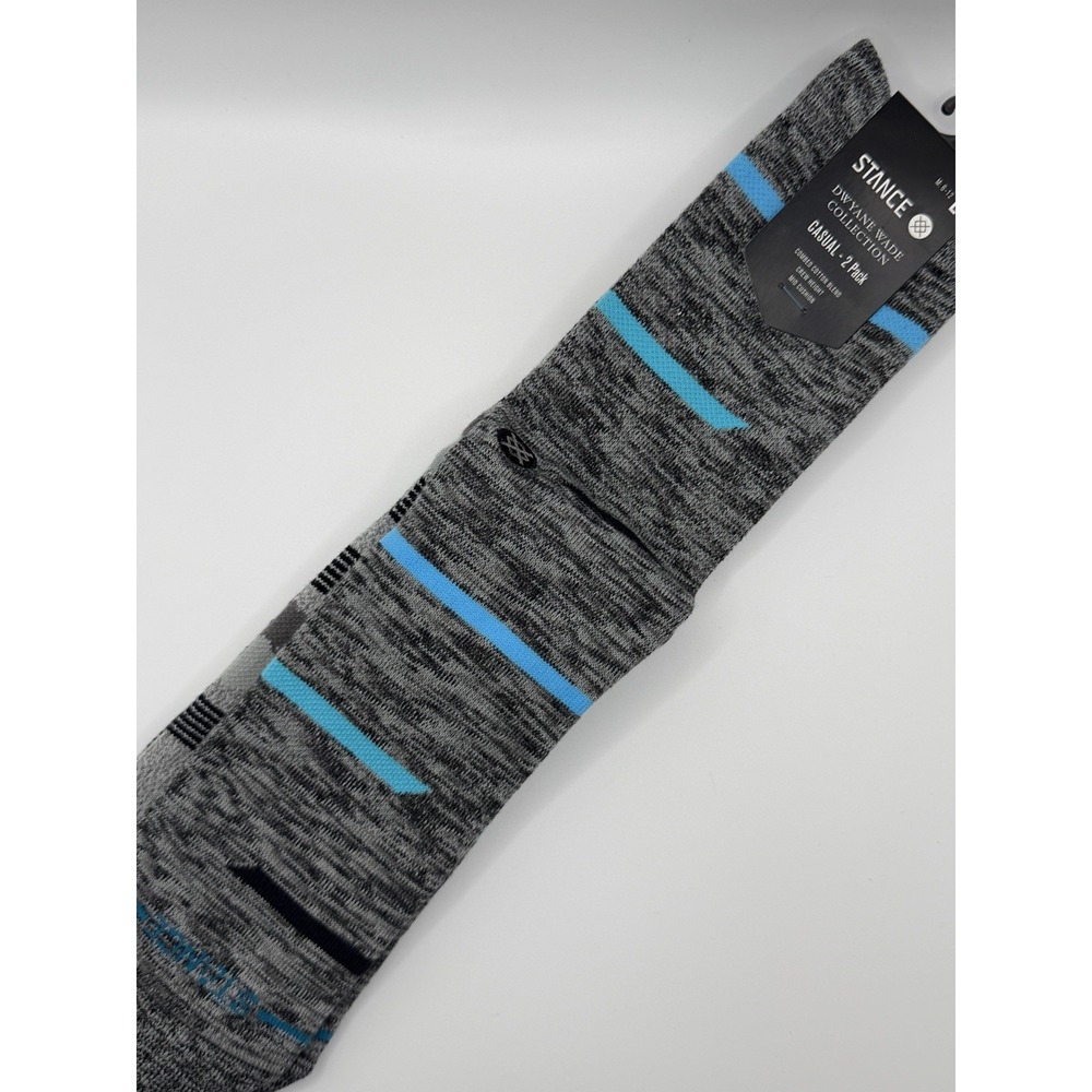Stance Dwyane Wade Collection 2 Pack Crew Socks Black Grey Blue Stripe Large NWT
